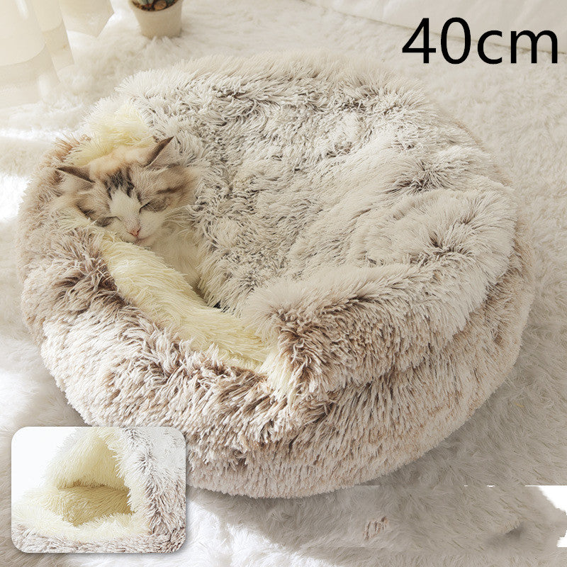 2 in 1 Dog and Cat Bed Pet Winter Bed Round Plush Warm Bed House Soft uncategorized / needs cleanup with nature-inspired artwork - product view 14