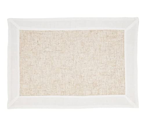 Natural & White Two-Tone Banded Border Placemats, Table Runner or Napkins