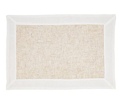 Natural & White Two-Tone Banded Border Placemats, Table Runner or Napkins