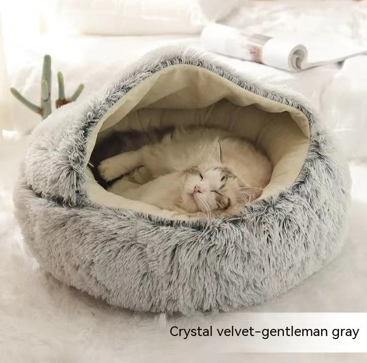 2 in 1 Dog and Cat Bed Pet Winter Bed Round Plush Warm Bed House Soft uncategorized / needs cleanup with nature-inspired artwork - product view 5