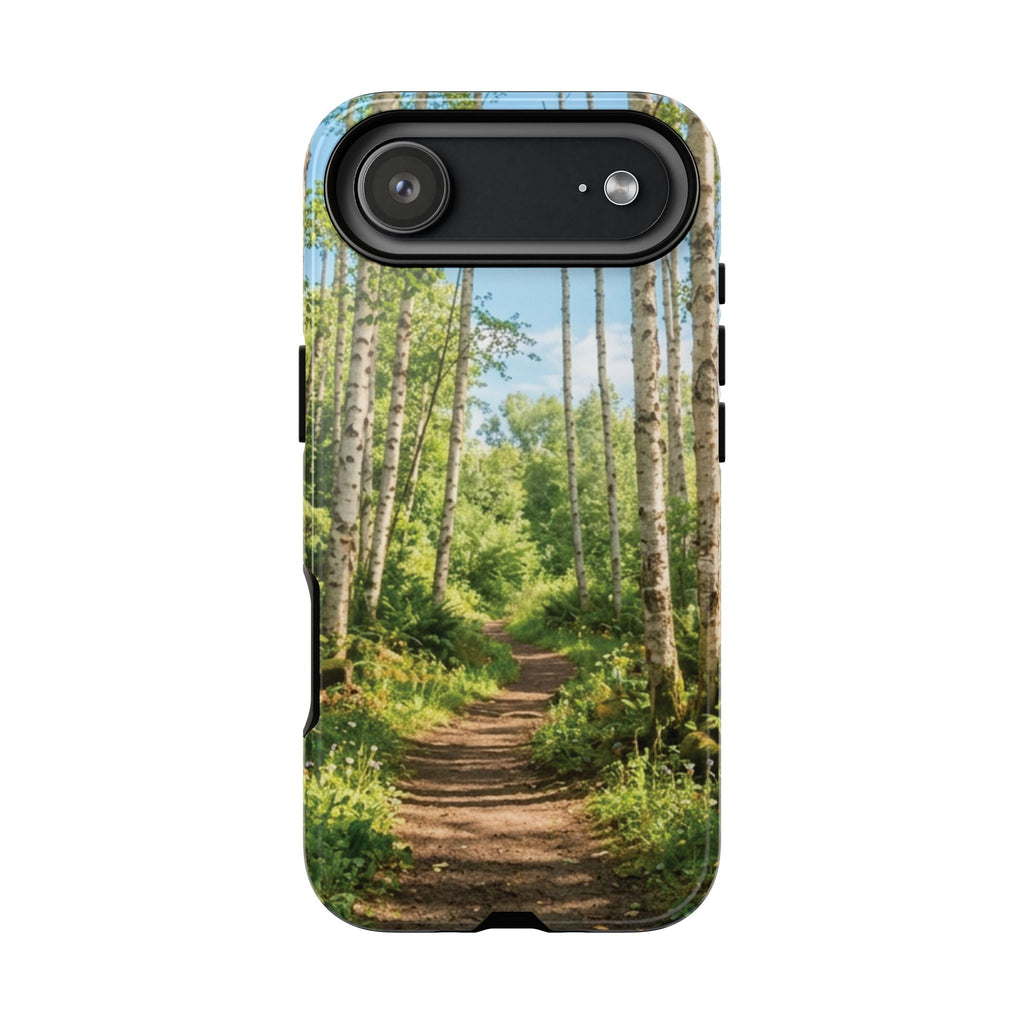 Sunlit Birch Tree Path Phone Case