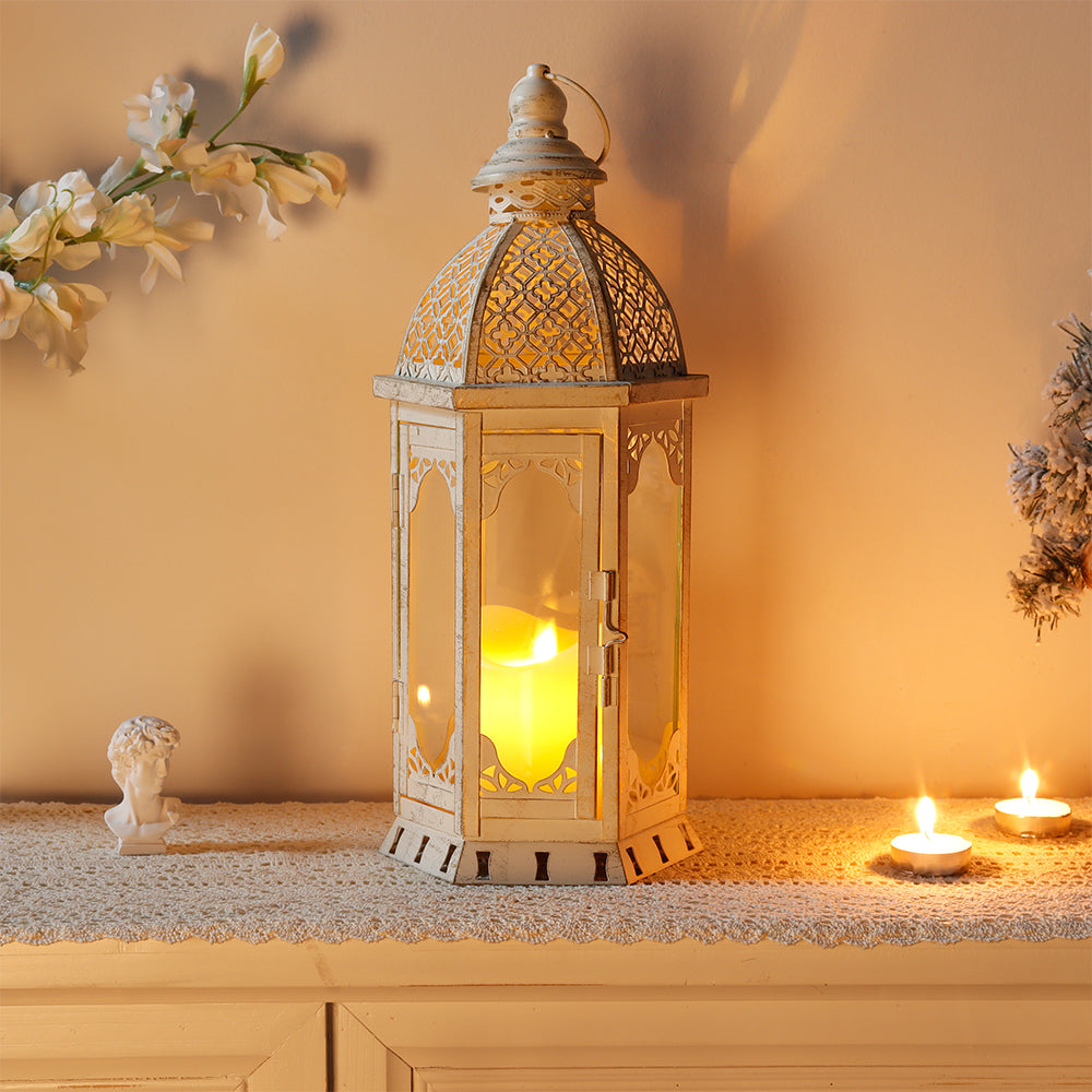 15''h Outdoor Candle Lanterns Vintage Metal Candle Holder decorative candle lanterns with nature-inspired artwork - product view 5
