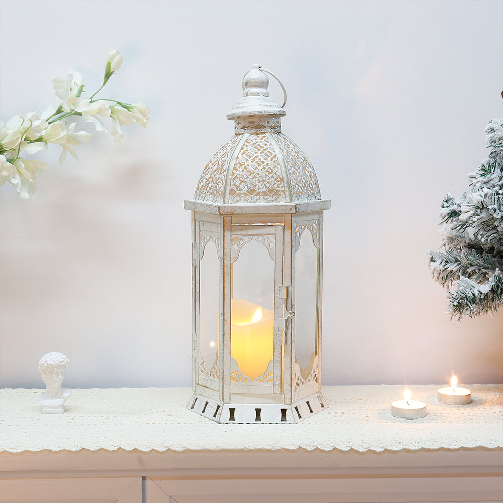 15''h Outdoor Candle Lanterns Vintage Metal Candle Holder decorative candle lanterns with nature-inspired artwork - product view 3