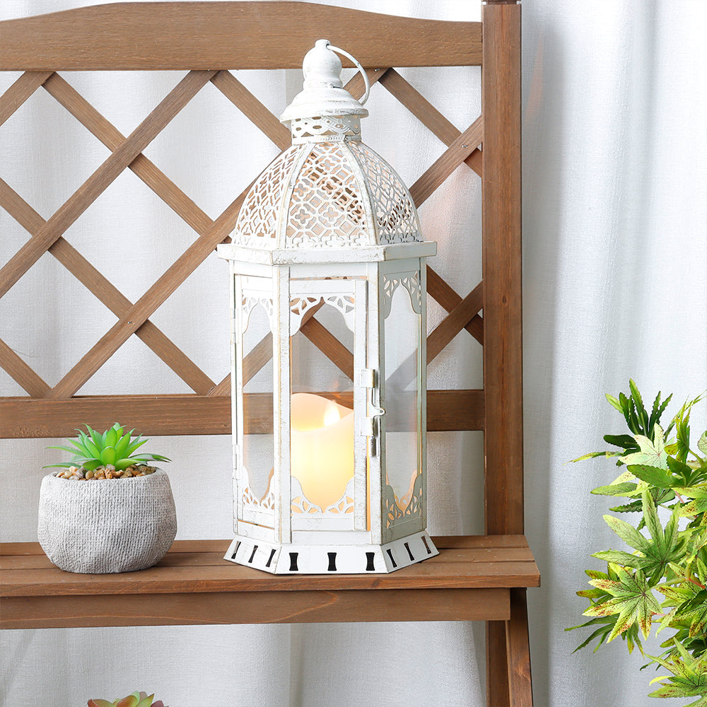 15''h Outdoor Candle Lanterns Vintage Metal Candle Holder decorative candle lanterns with nature-inspired artwork - product view 6