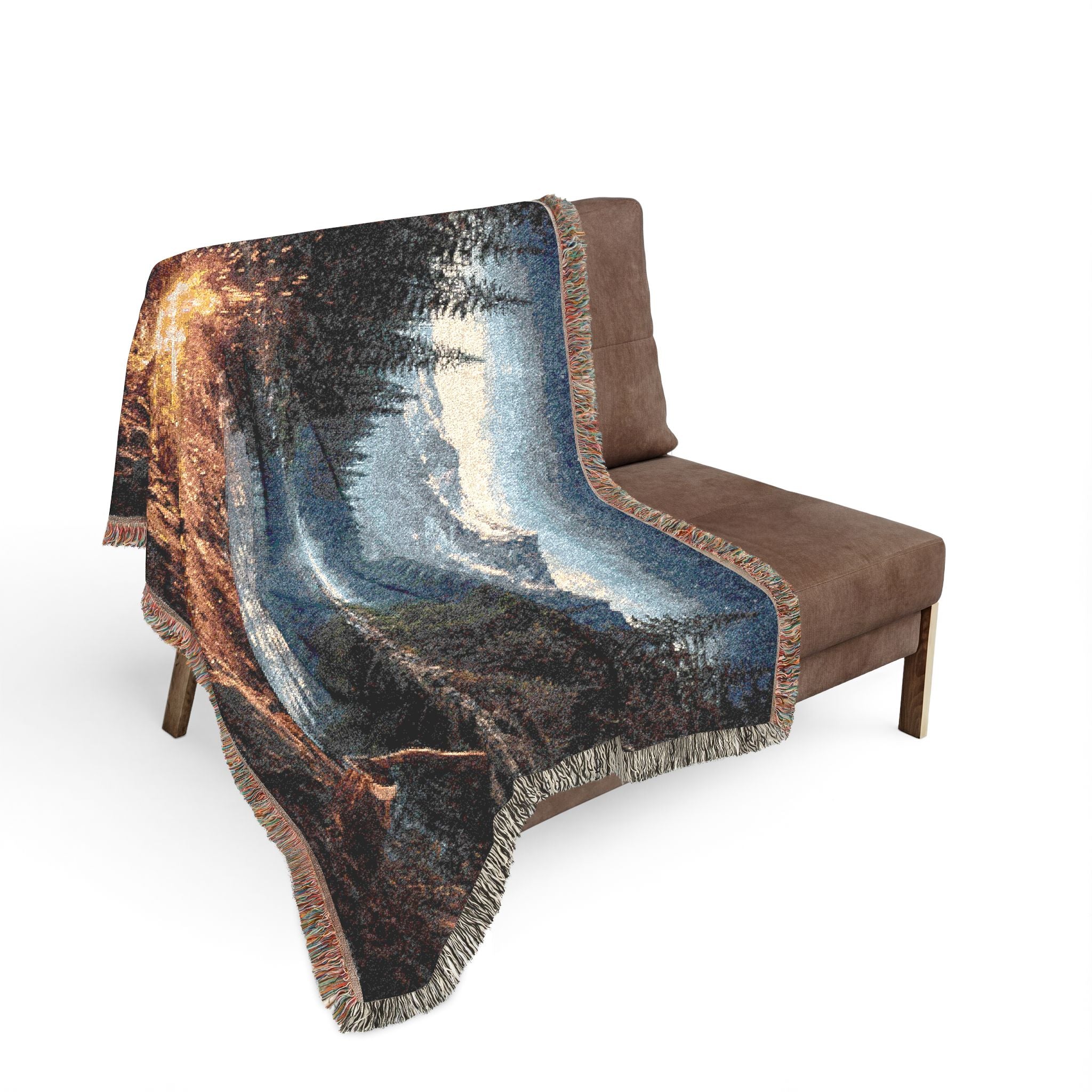 Mountain Campfire Woven Blanket — Cozy Lakeside Cabin Throw