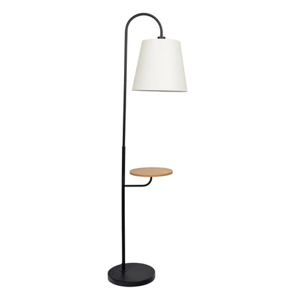 Black and White Floor Lamp With Wooded Table Base