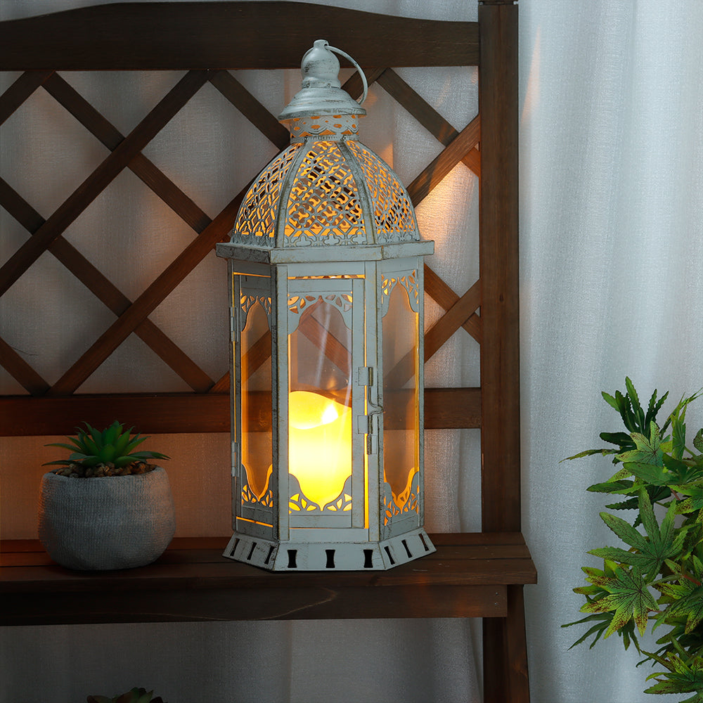 15''h Outdoor Candle Lanterns Vintage Metal Candle Holder decorative candle lanterns with nature-inspired artwork - product view 4