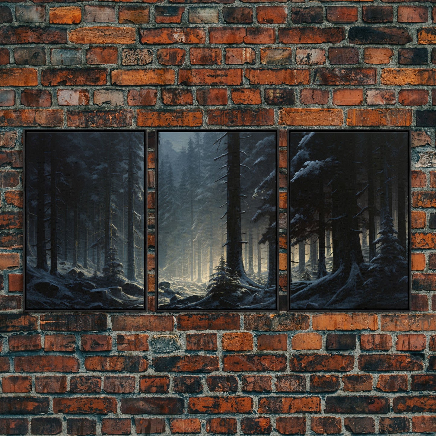 3 Panel Dark Winter | Framed Canvas Print