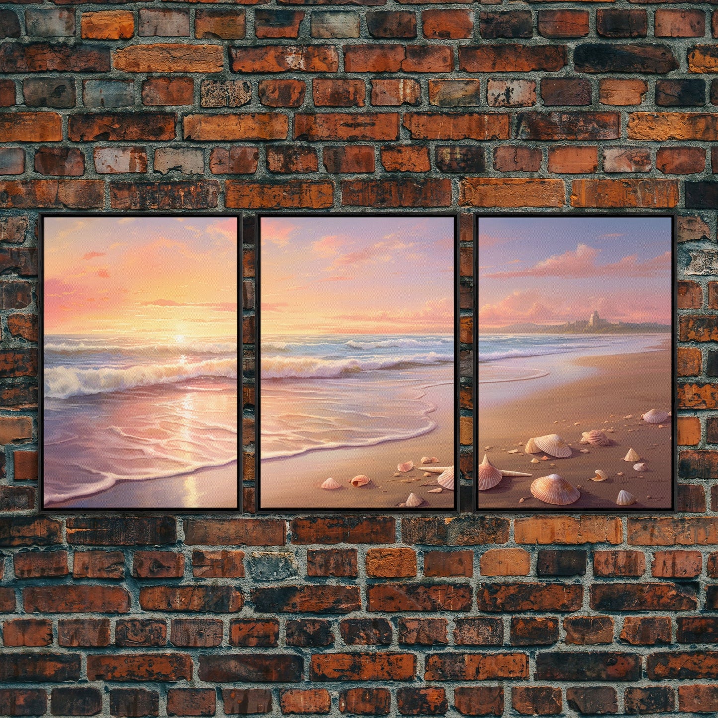 3 Panel Oil Painting Ocean Sunset | Framed Canvas Print