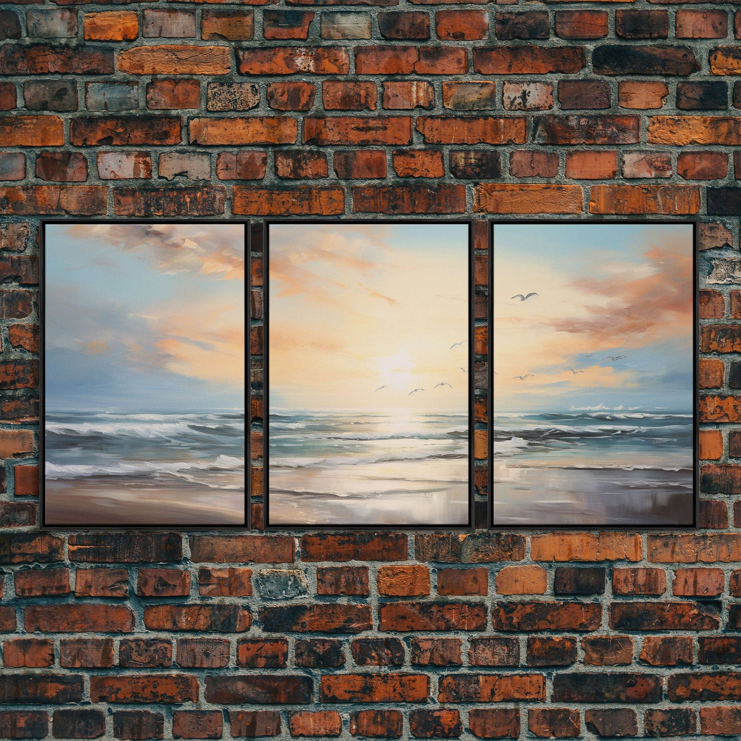 3 Panel Art Beach Painting  | Framed Canvas Print