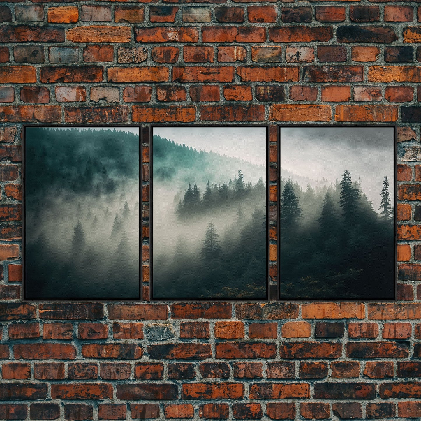 3 Panel Misty Forest Fog | Framed Canvas Print