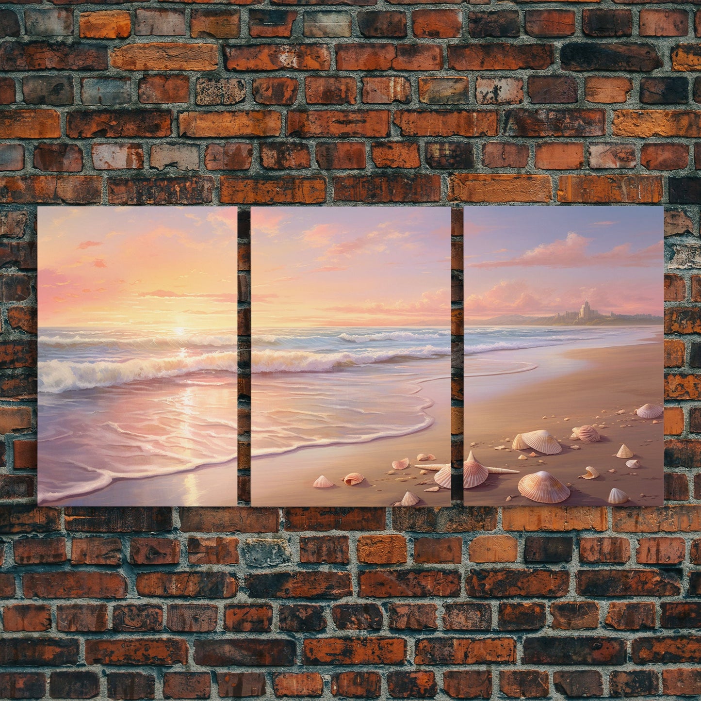 3 Panel Oil Painting Ocean Sunset | Framed Canvas Print