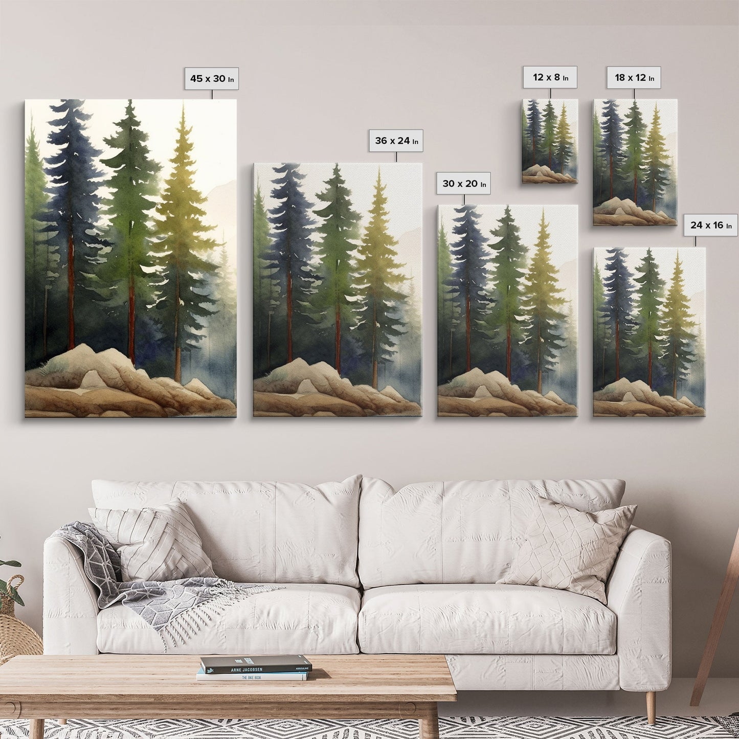 3 Panel Mountain Forest Lake | Framed Canvas Print