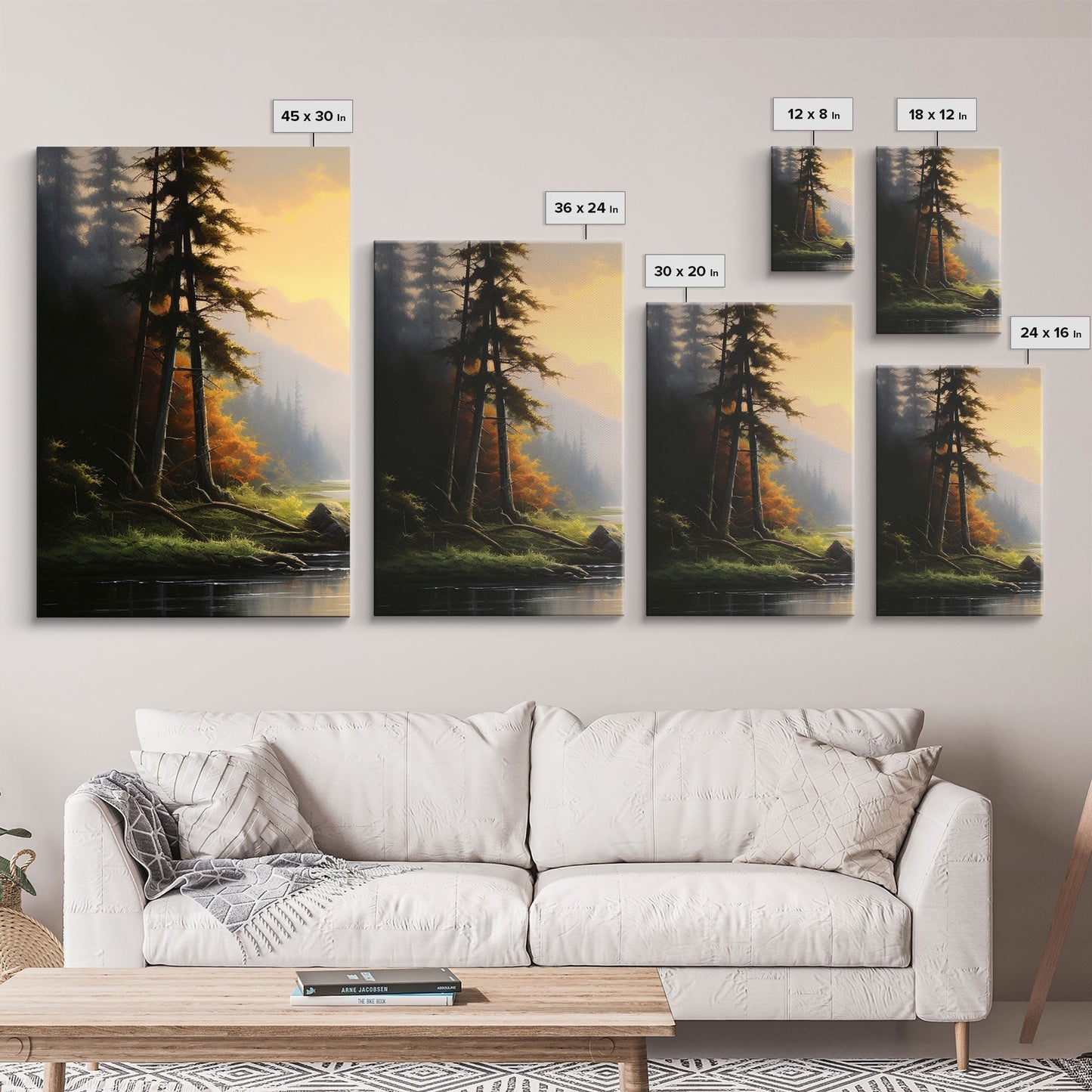 3 Panel Big Evergreen Forest Lake | Framed Canvas Print