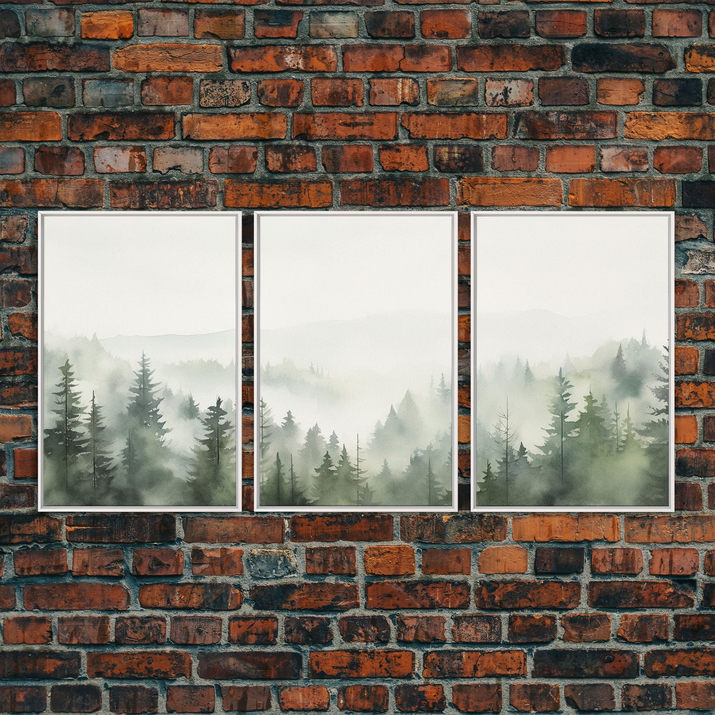 3 Panel Emerald Green Pinetree Mountain | Framed Canvas Print