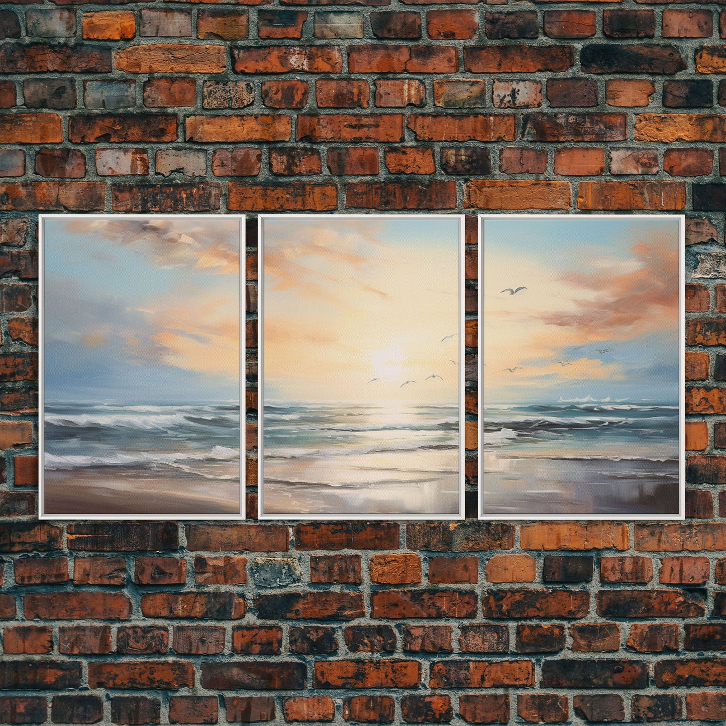 3 Panel Art Beach Painting  | Framed Canvas Print