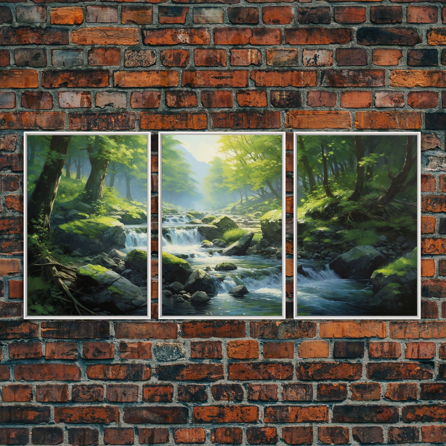 3 Panel Waterfall Forest | Framed Canvas Print