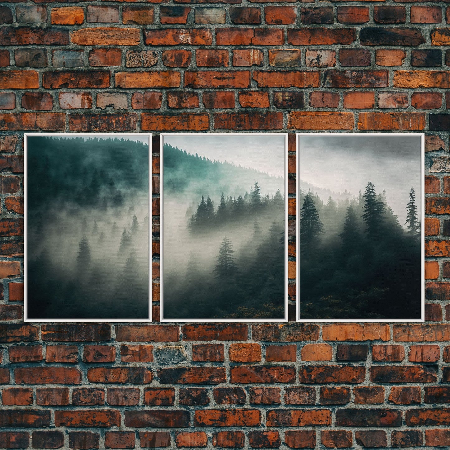 3 Panel Misty Forest Fog | Framed Canvas Print