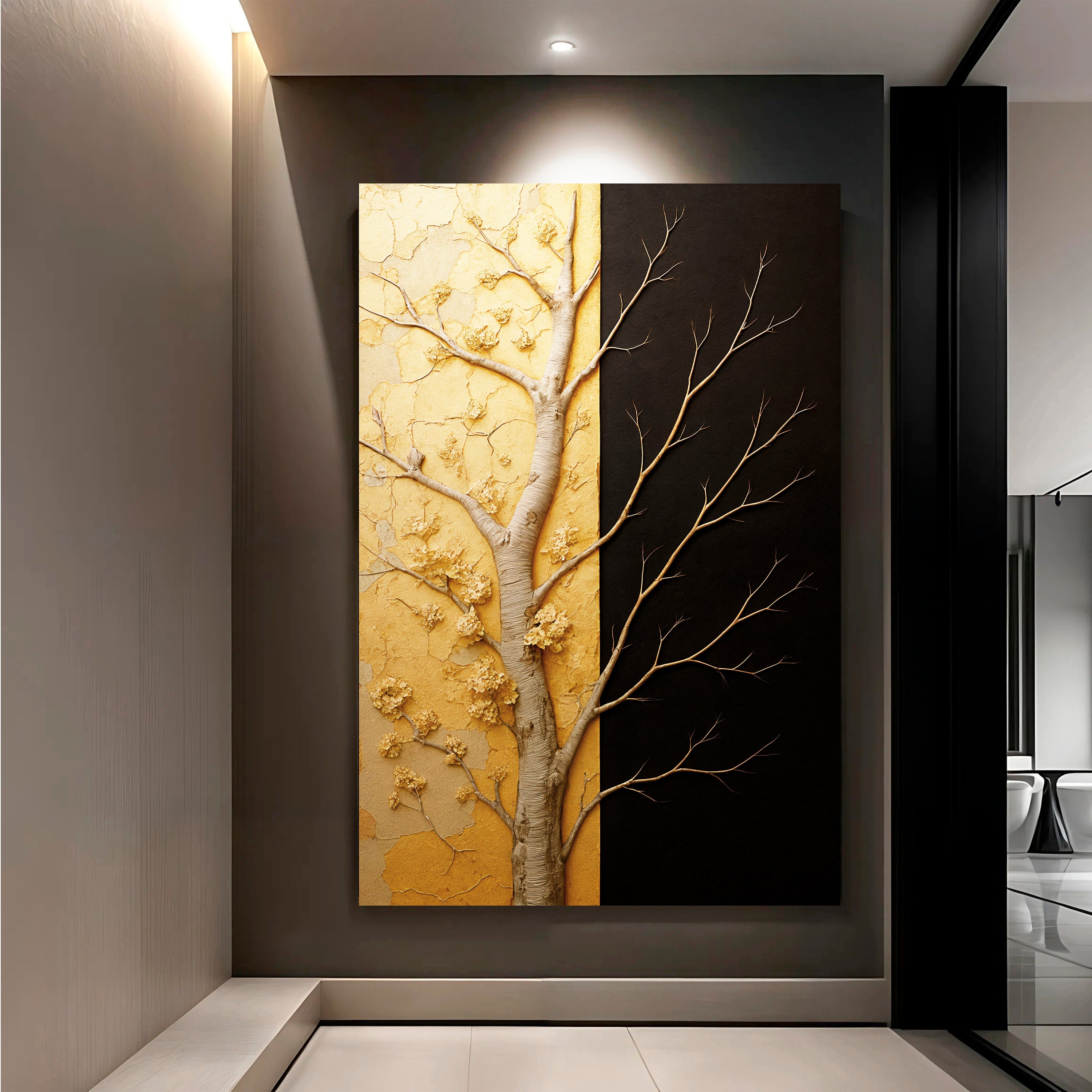 Golden Eclipse Impasto wall art with nature-inspired artwork - product view 4