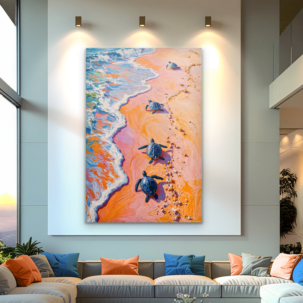 Turtles' Journey to the Sea wall art with nature-inspired artwork