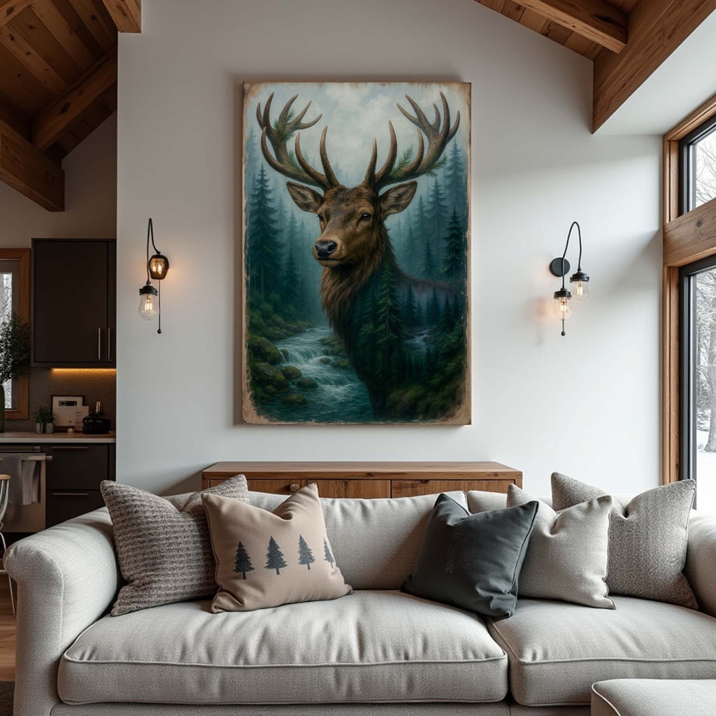 Misty Stag Double Exposure wall art with nature-inspired artwork - product view 3