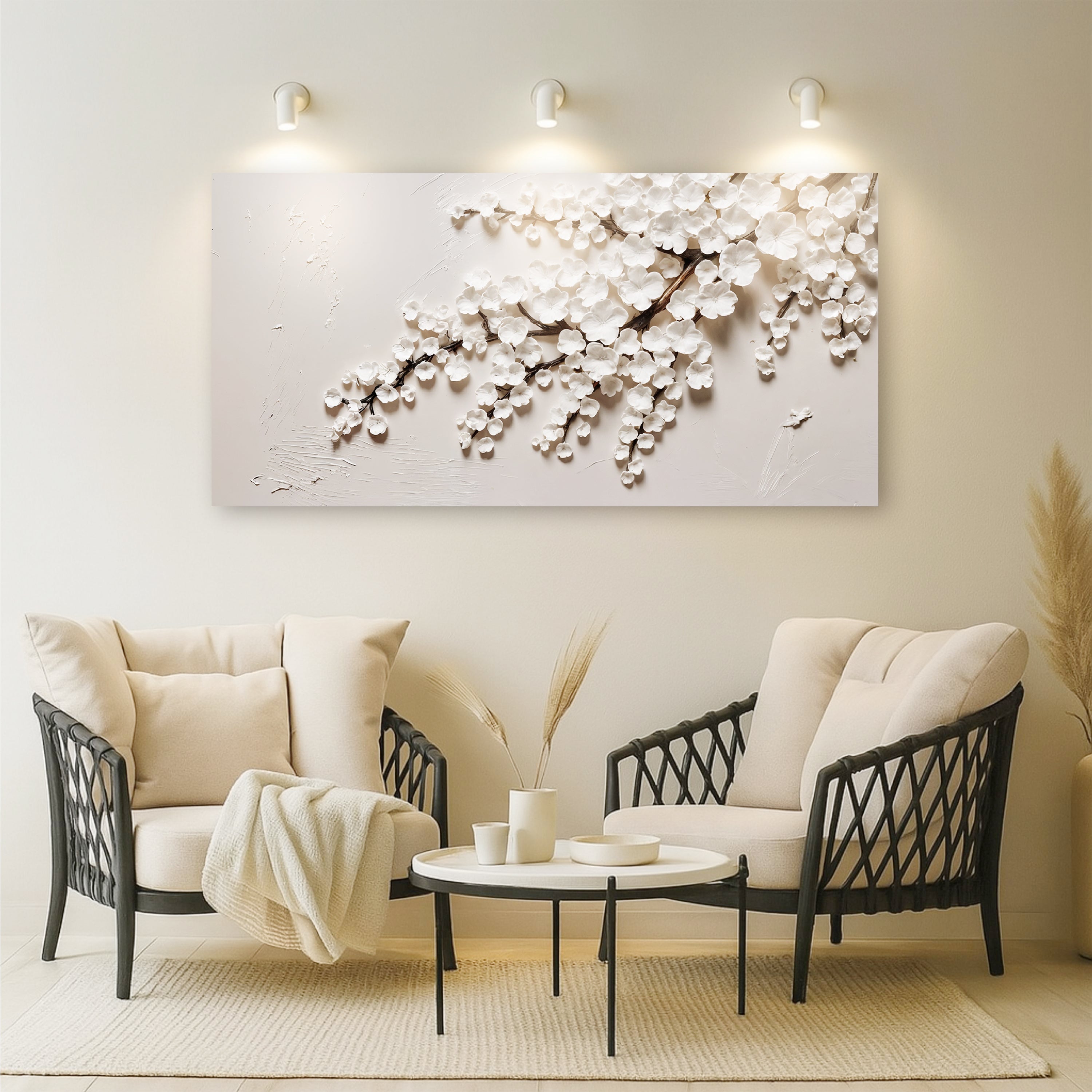 White Cherry Blossom wall art with nature-inspired artwork - product view 3