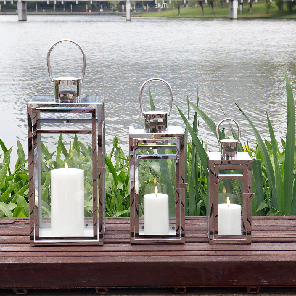 19''&15''&12'' H Stainless Steel Metal Candle Lantern Candle Holder decorative candle lanterns with nature-inspired artwork