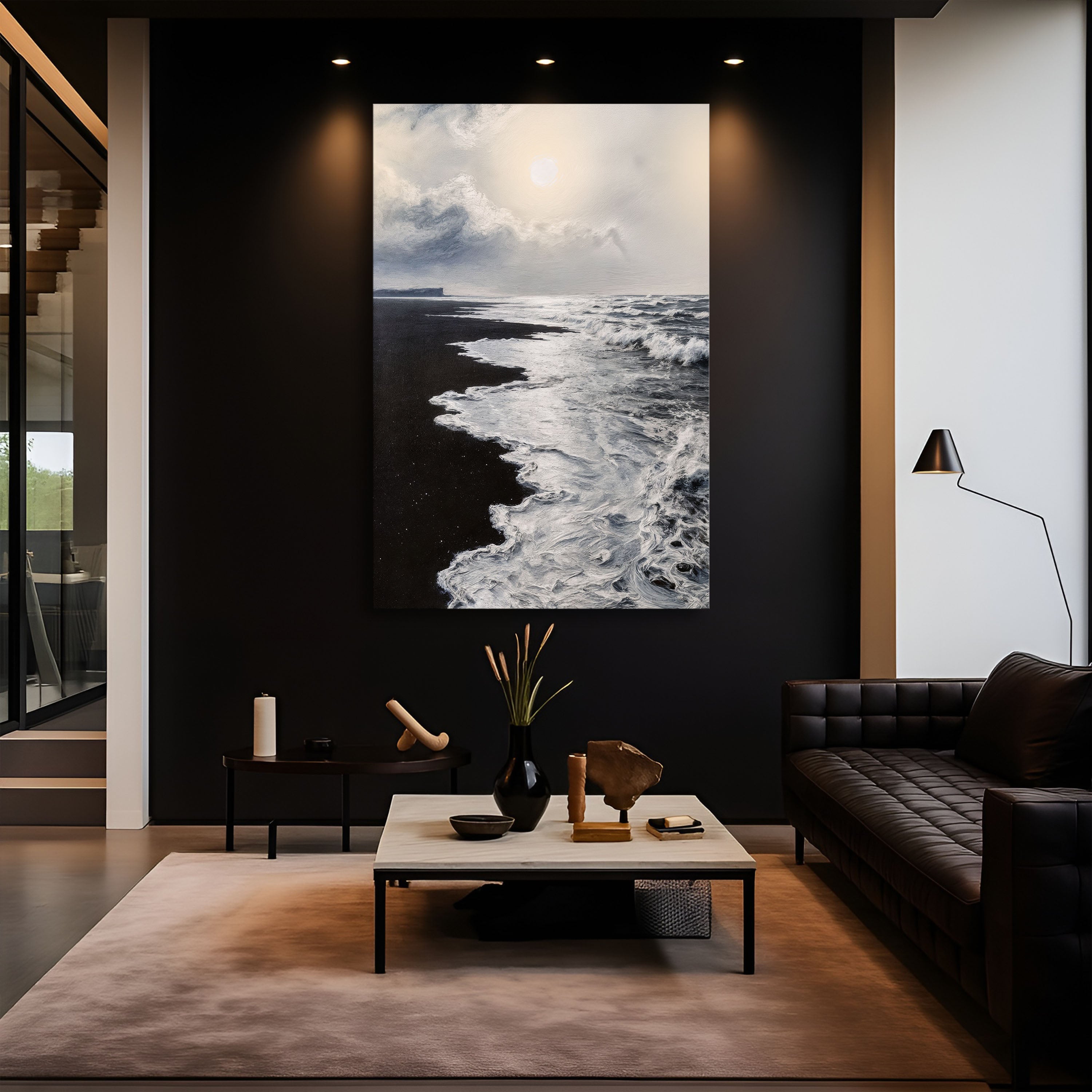 Black & White Waves Abstract wall art with nature-inspired artwork - product view 3
