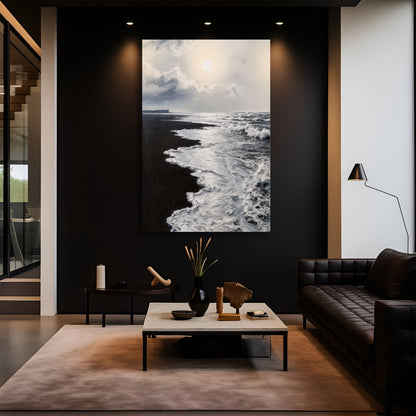 Black & White Waves Abstract wall art with nature-inspired artwork - product view 3