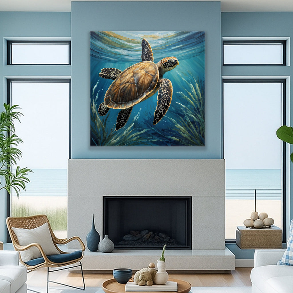 Turtle in Seagrass Coastal wall art with nature-inspired artwork - product view 3