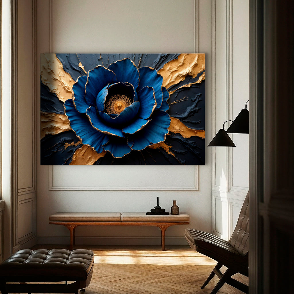 Sapphire Bloom Impasto wall art with nature-inspired artwork - product view 3