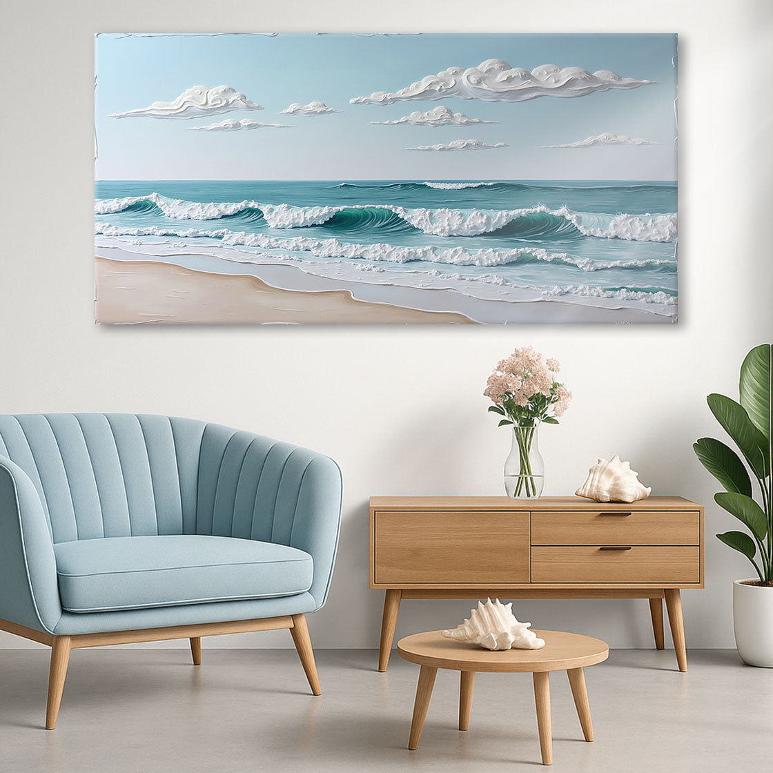 Serene Ocean Wave Coastal Xi wall art with nature-inspired artwork - product view 3