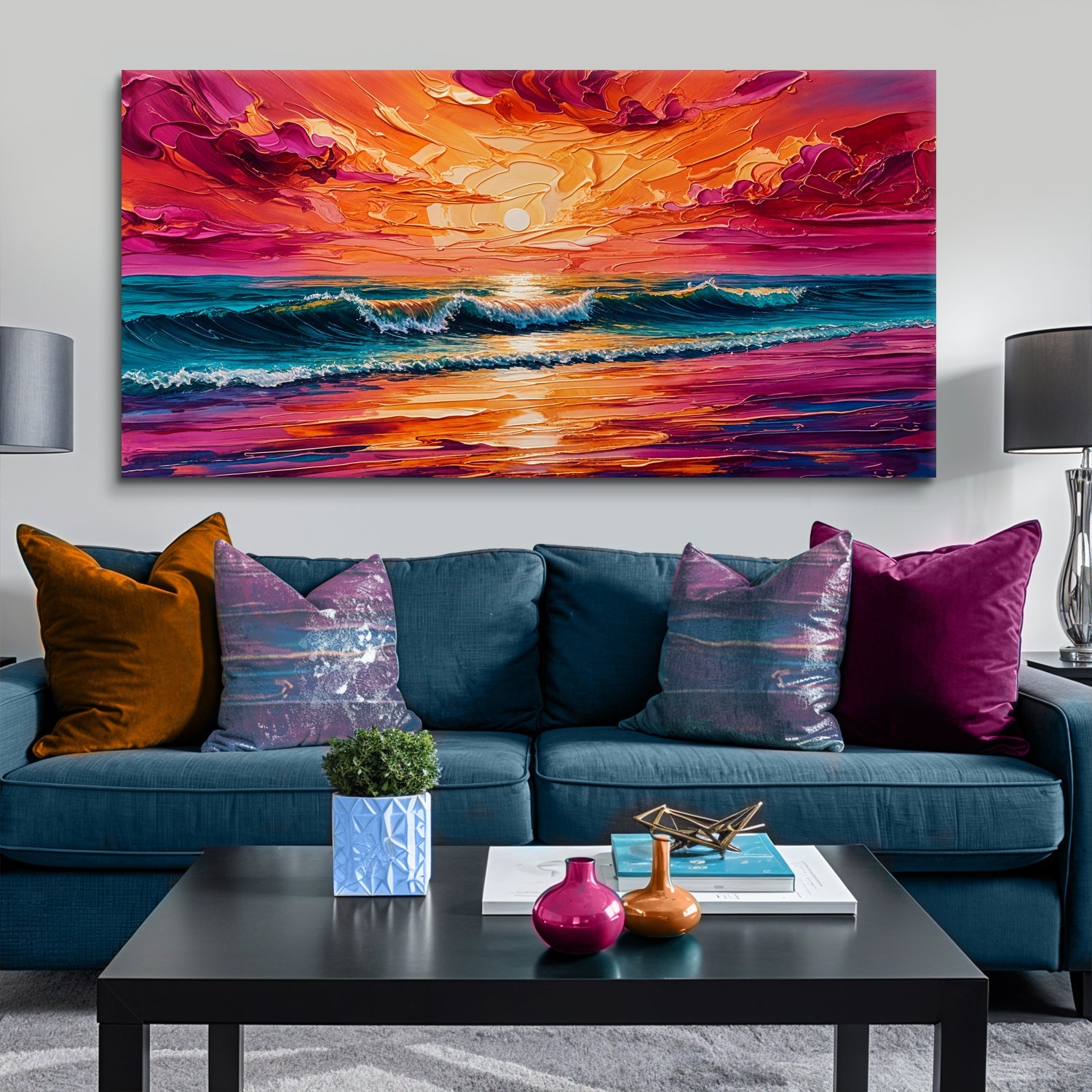 Coastal Sunset Impasto wall art with nature-inspired artwork - product view 3