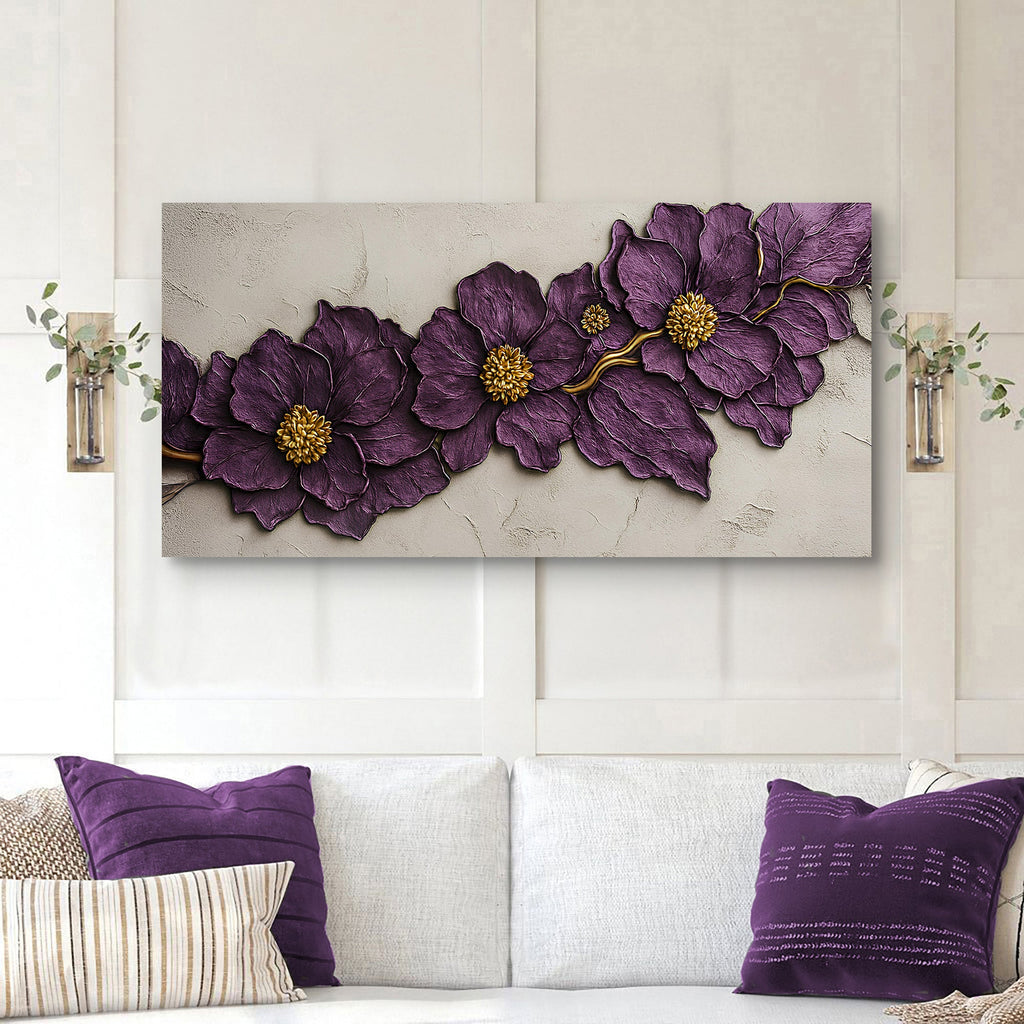 Purple Flower Plaster wall art with nature-inspired artwork - product view 3