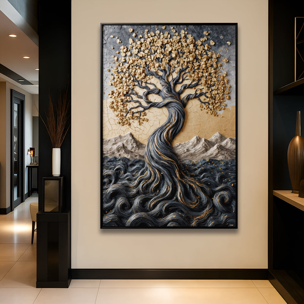 Golden Tree of Life Minimalist Impasto wall art with nature-inspired artwork - product view 3