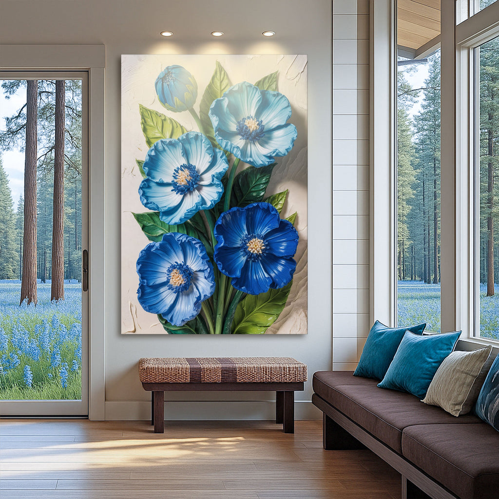 Blue Blossom Bouquet Impasto wall art with nature-inspired artwork - product view 5