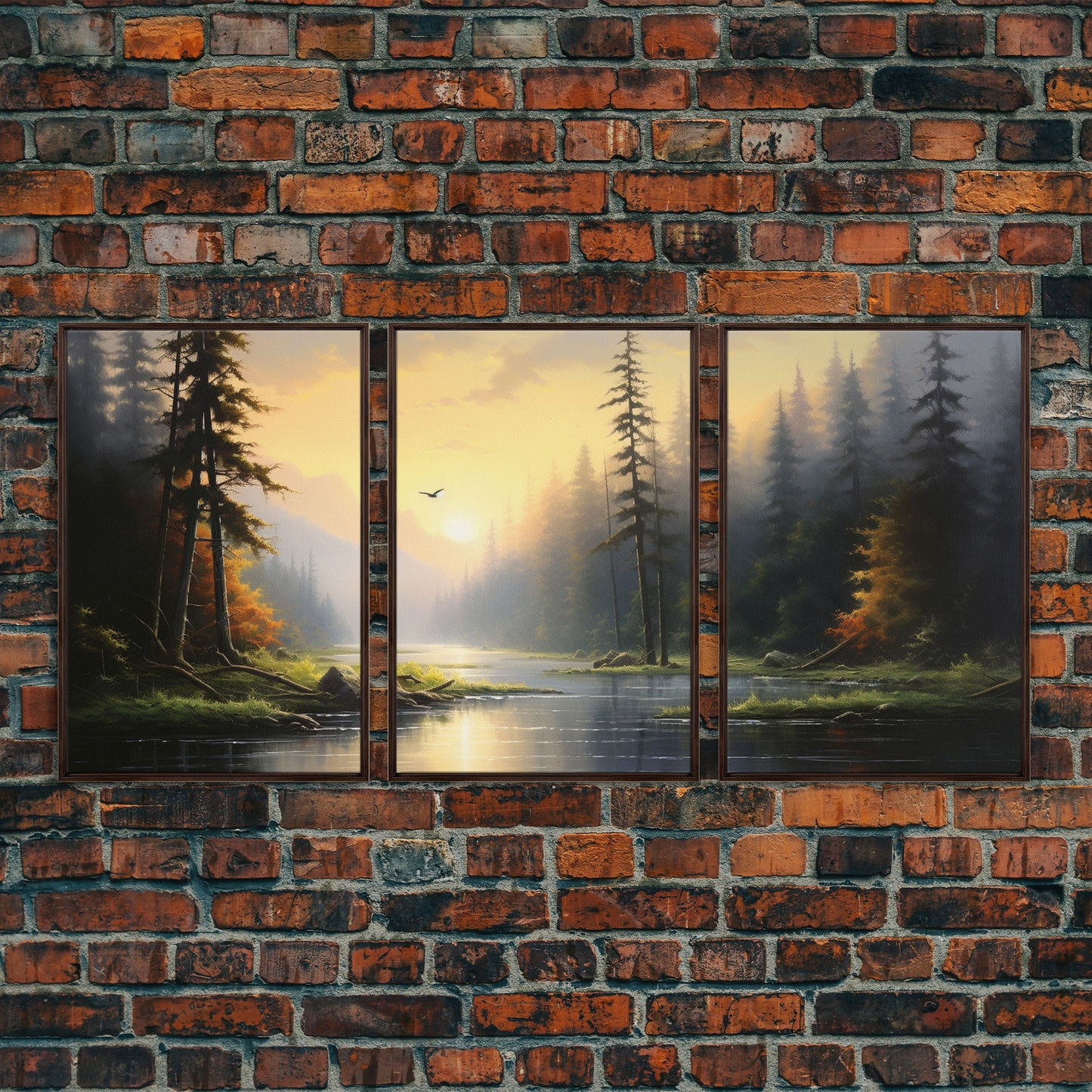 3 Panel Big Evergreen Forest Lake | Framed Canvas Print