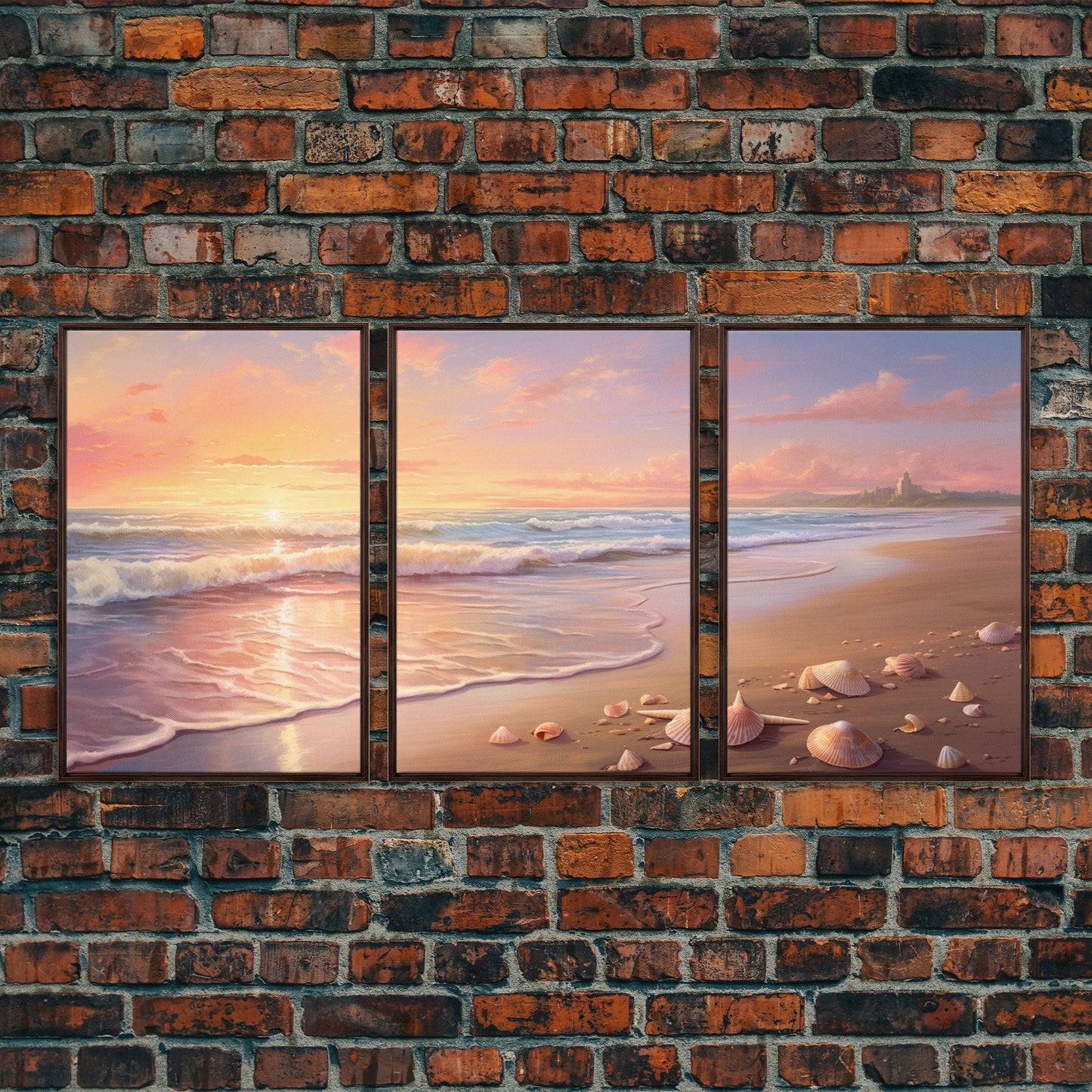 3 Panel Oil Painting Ocean Sunset | Framed Canvas Print