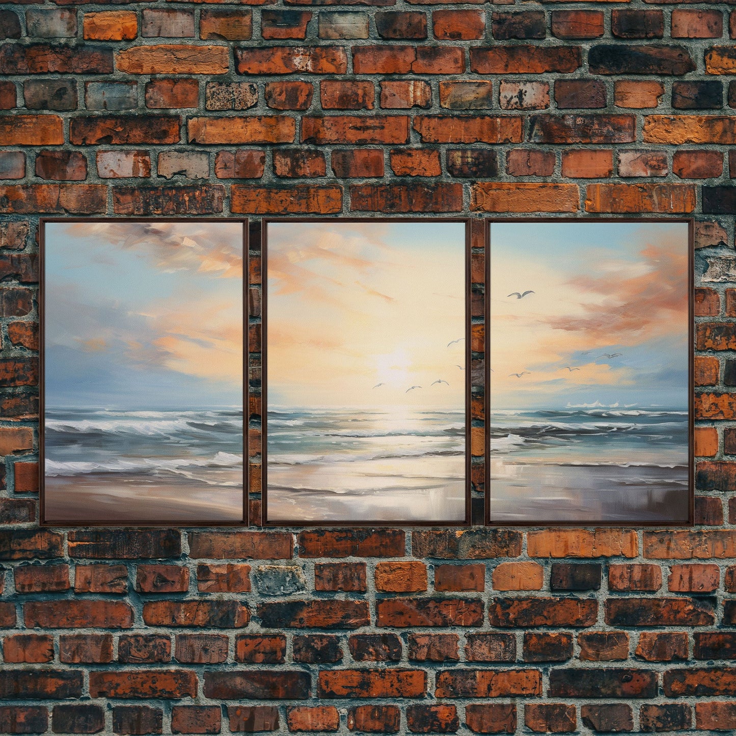 3 Panel Art Beach Painting  | Framed Canvas Print