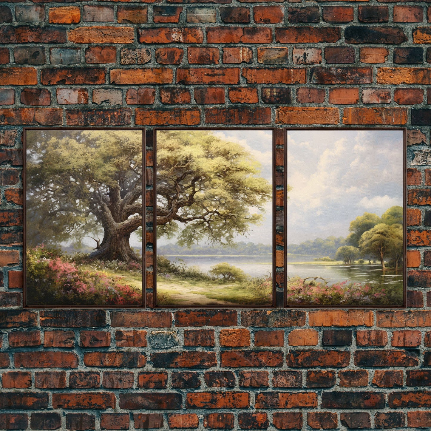3 Panel Big Tree Lake | Framed Canvas Print