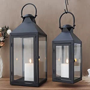 Set of 2 decorative candle lanterns with nature-inspired artwork - product view 5