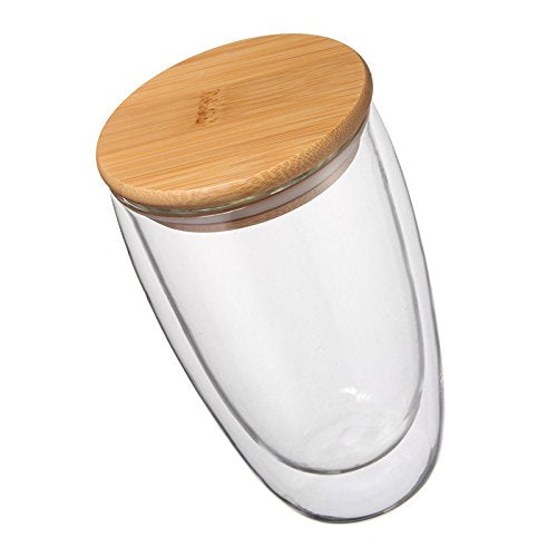 350ml 12oz Double Walled with Bamboo Lid Double ceramic mug with nature-inspired artwork - product view 3