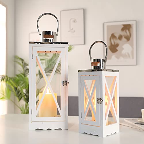 17.5''&24.5'' H Metal Decorative Candle Holders Rustic Hanging decorative candle lanterns with nature-inspired artwork