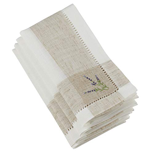 Cottage Orchid Embroidery Hemstitch Border Cloth Napkins 20 x 20 Inch, Set of 4