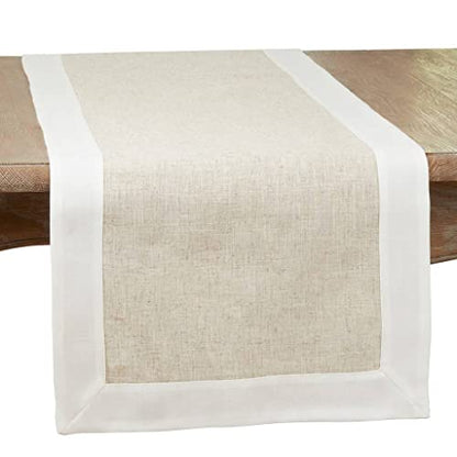 Natural & White Two-Tone Banded Border Placemats, Table Runner or Napkins