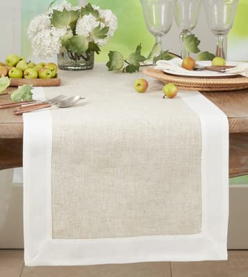 Natural & White Two-Tone Banded Border Placemats, Table Runner or Napkins