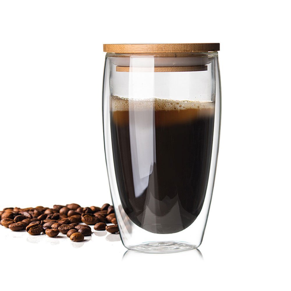 350ml 12oz Double Walled with Bamboo Lid Double ceramic mug with nature-inspired artwork - product view 5