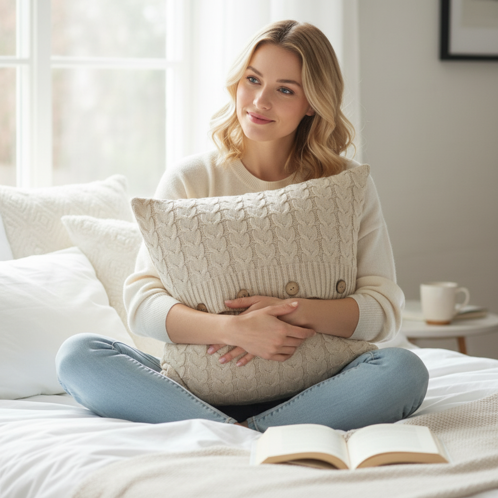Cable Knit Throw with 3 Buttons Closure, Cover Only Size 18"x18" pillow cover with nature-inspired artwork