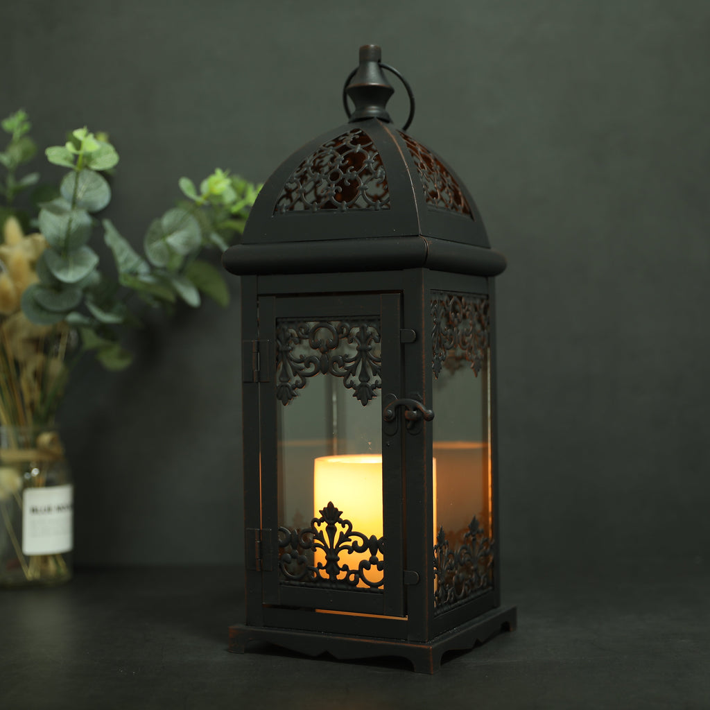 15" High Decorative Candle Lantern Black decorative candle lanterns with nature-inspired artwork - product view 5