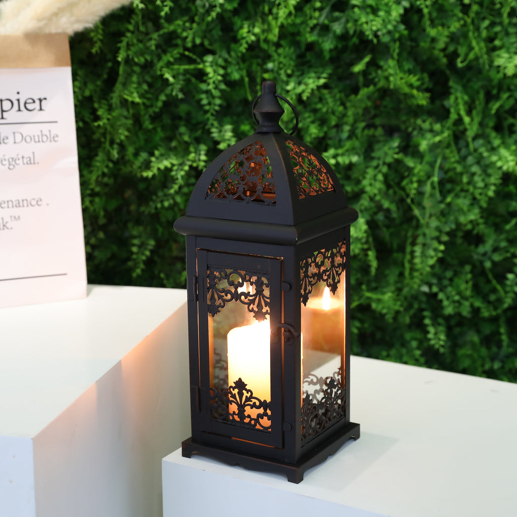 15" High Decorative Candle Lantern Black decorative candle lanterns with nature-inspired artwork - product view 3